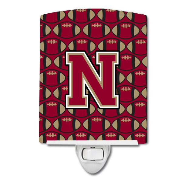 Letter N Football Garnet and Gold Ceramic Night Light CJ1078-NCNL - the-store.com