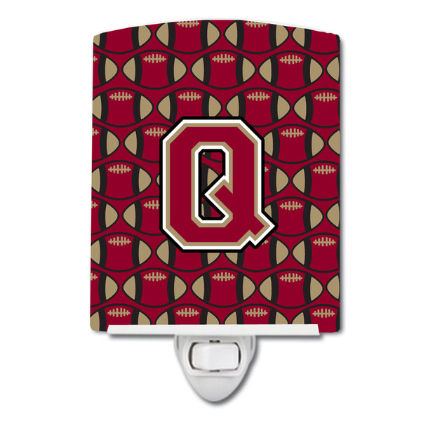 Letter Q Football Garnet and Gold Ceramic Night Light CJ1078-QCNL - the-store.com