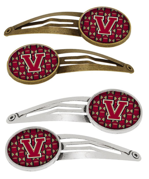 Letter V Football Garnet and Gold Set of 4 Barrettes Hair Clips by Caroline's Treasures