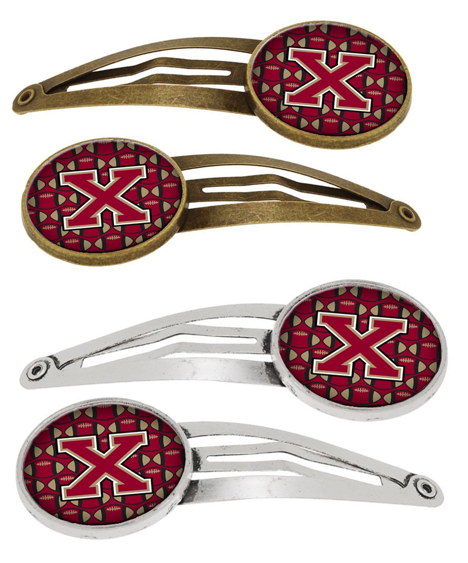 Letter X Football Garnet and Gold Set of 4 Barrettes Hair Clips 