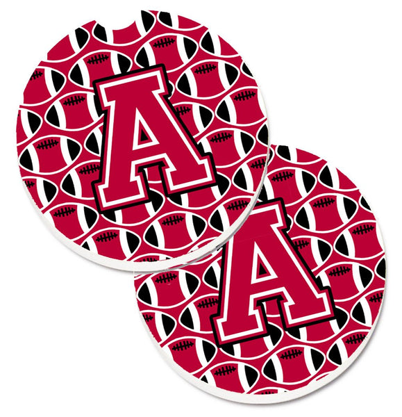 Letter A Football Crimson and White Set of 2 Cup Holder Car Coasters CJ1079-ACARC by Caroline's Treasures