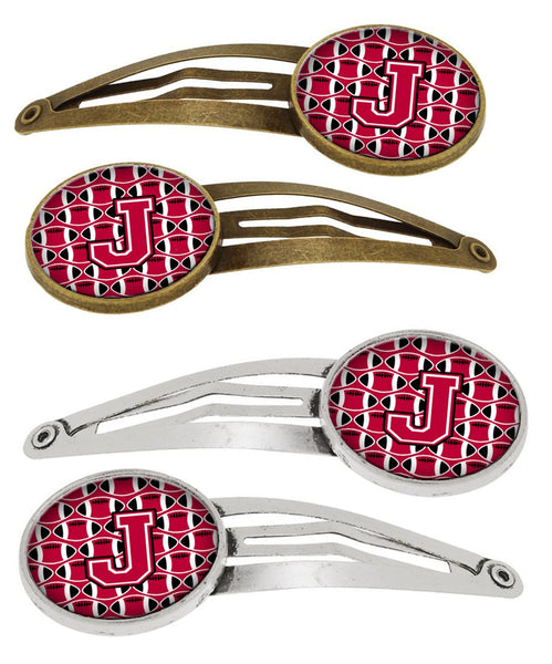 Letter J Football Crimson and White Set of 4 Barrettes Hair Clips by Caroline's Treasures