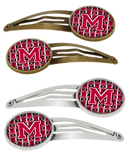 Letter M Football Crimson and White Set of 4 Barrettes Hair Clips CJ1079-MHCS4 by Caroline's Treasures
