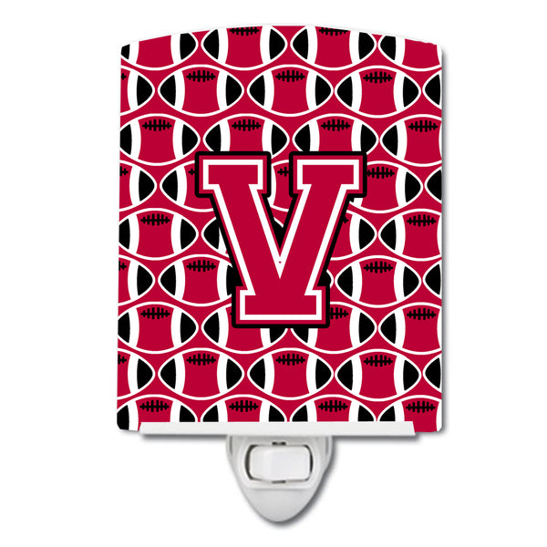 Letter V Football Crimson and White Ceramic Night Light CJ1079-VCNL - the-store.com