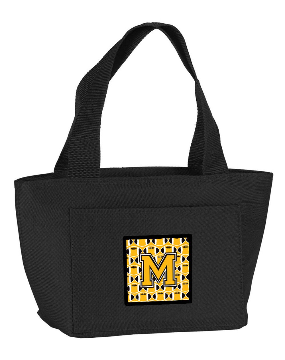 Letter M Football Black, Old Gold and White Lunch Bag CJ1080-MBK-8808