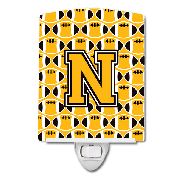 Letter N Football Black, Old Gold and White Ceramic Night Light CJ1080-NCNL - the-store.com