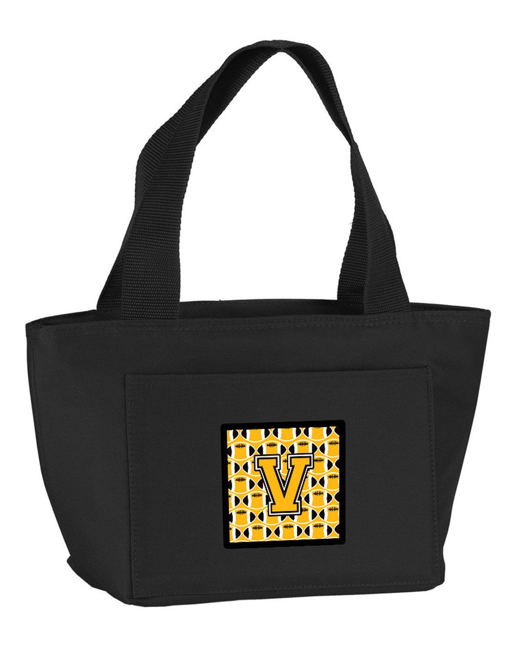 Letter V Football Black, Old Gold and White Lunch Bag CJ1080-VBK-8808