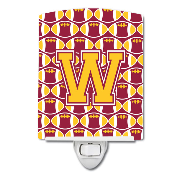 Letter W Football Maroon and Gold Ceramic Night Light CJ1081-WCNL - the-store.com