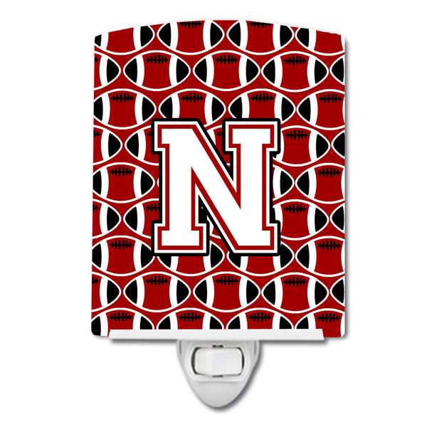 Letter N Football Cardinal and White Ceramic Night Light CJ1082-NCNL - the-store.com