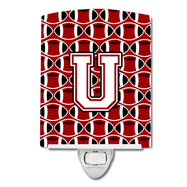 Letter U Football Cardinal and White Ceramic Night Light CJ1082-UCNL - the-store.com