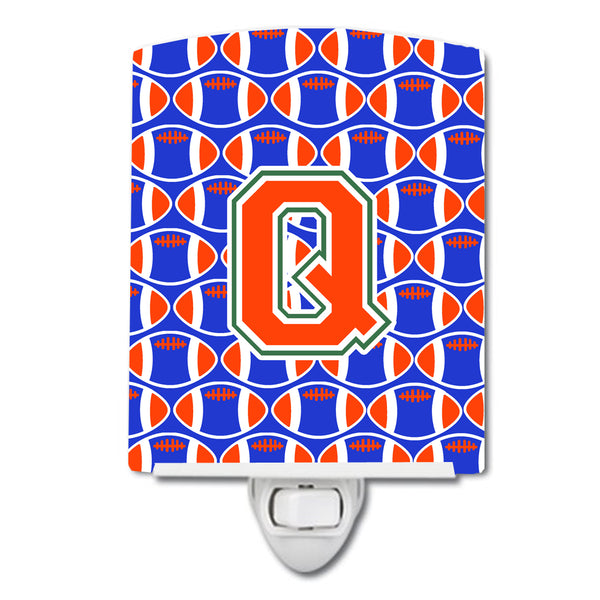 Letter Q Football Green, Blue and Orange Ceramic Night Light CJ1083-QCNL - the-store.com