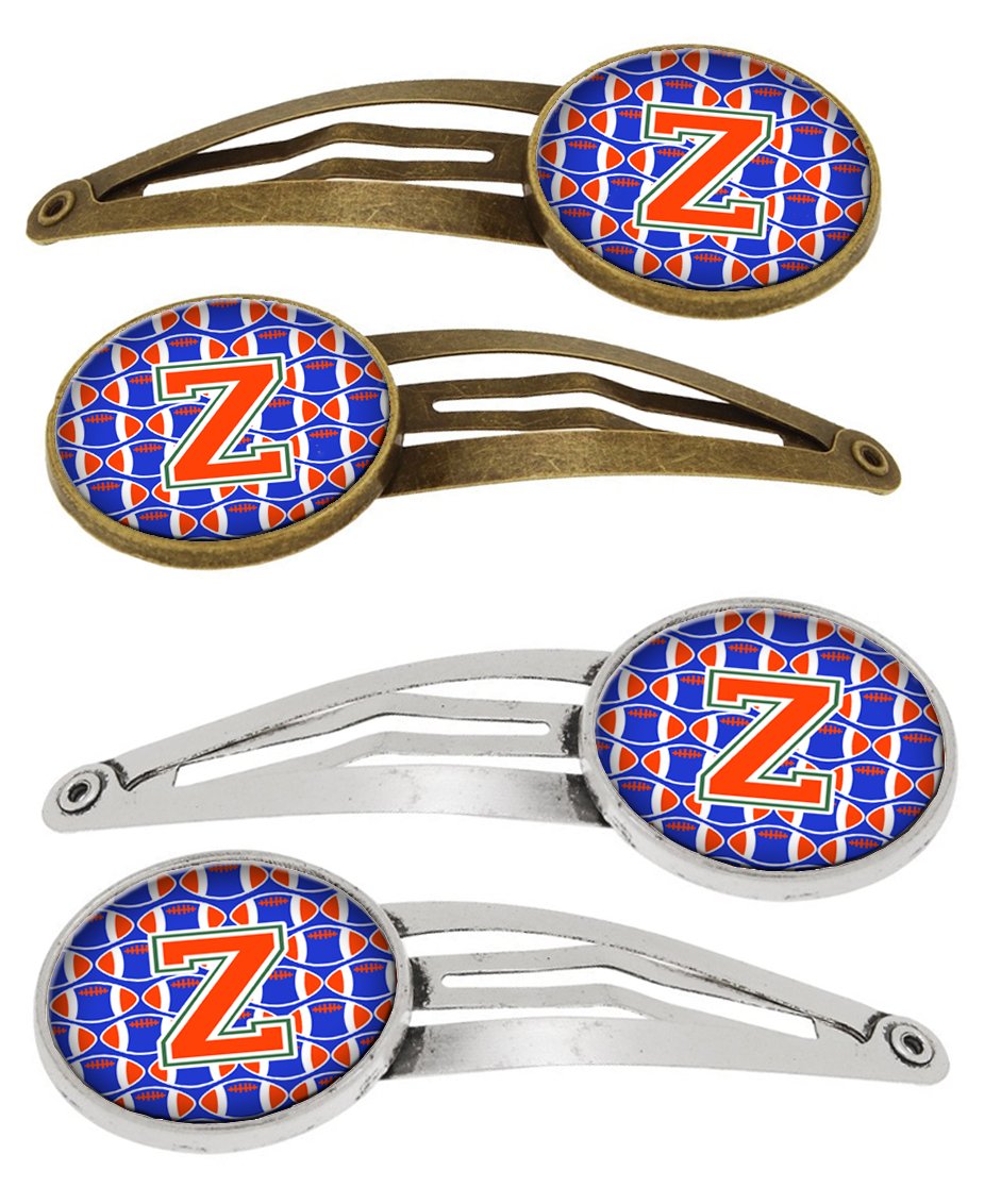 Letter Z Football Green, Blue and Orange Set of 4 Barrettes Hair