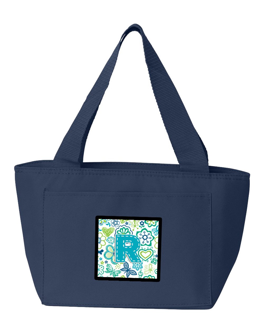 Letter R Flowers and Butterflies Teal Blue Lunch Bag CJ2006-RNA-