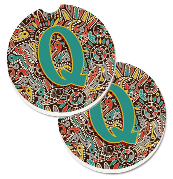 Letter Q Retro Tribal Alphabet Initial Set of 2 Cup Holder Car Coasters CJ2013-QCARC by Caroline's Treasures