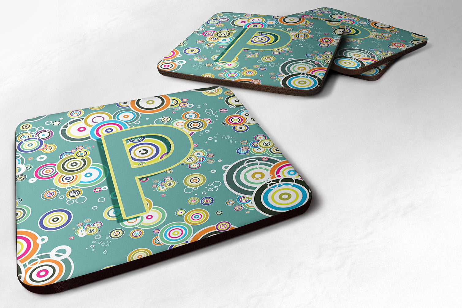 Set+of+4+Letter+P+Circle+Circle+Teal+Initial+Alphabet+Foam+Coasters+CJ2015-PFC+-+the-store.com