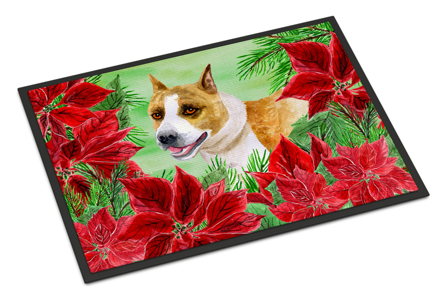 American Staffordshire Poinsettas Indoor or Outdoor Mat 18x27 CK1293MAT