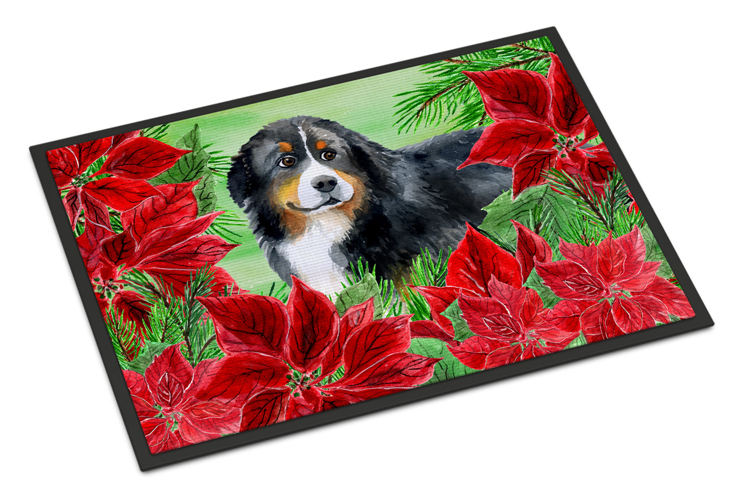 Bernese Mountain Dog Poinsettas Indoor or Outdoor Mat 18x27 CK1294MAT