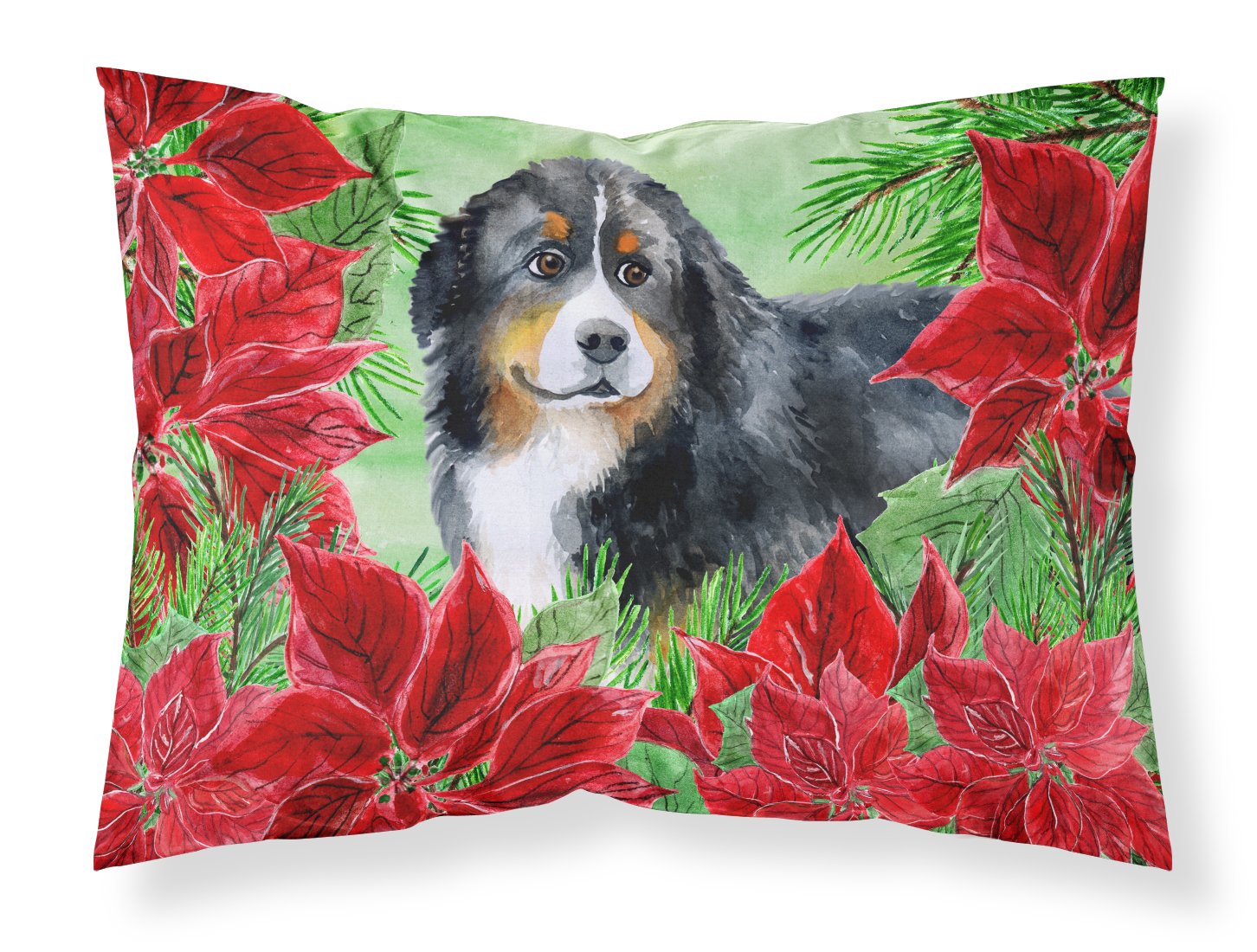 Bernese Mountain Dog Poinsettas Fabric Standard Pillowcase CK1294PILLOWCASE