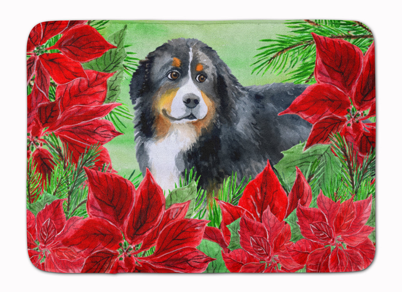 Bernese Mountain Dog Poinsettas Machine Washable Memory Foam Mat CK1294RUG