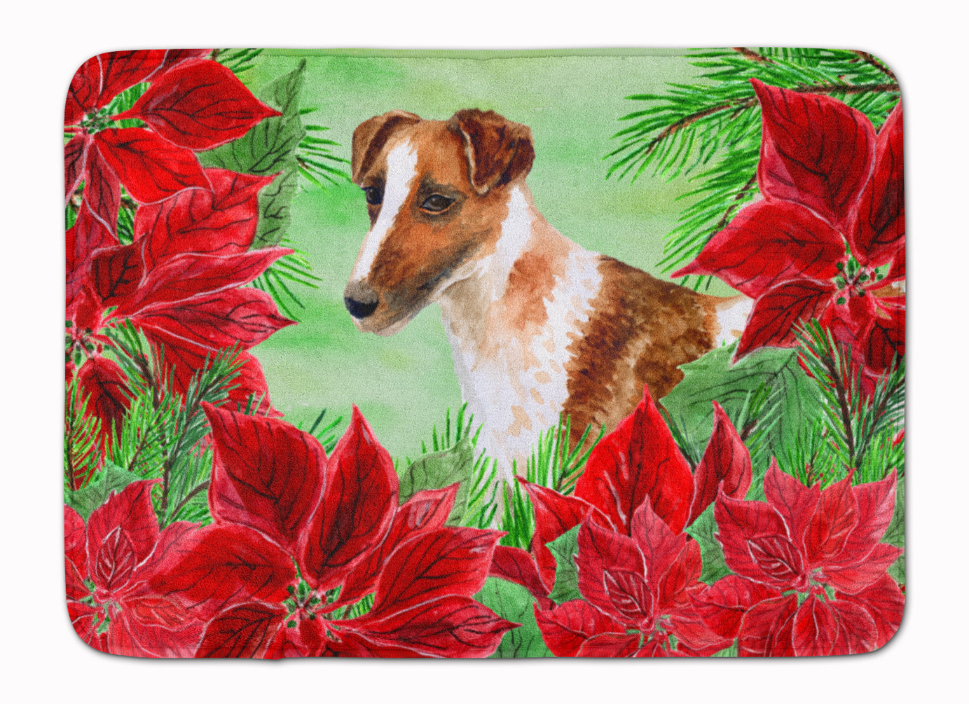 Smooth Fox Terrier Poinsettas Machine Washable Memory Foam Mat CK1296RUG