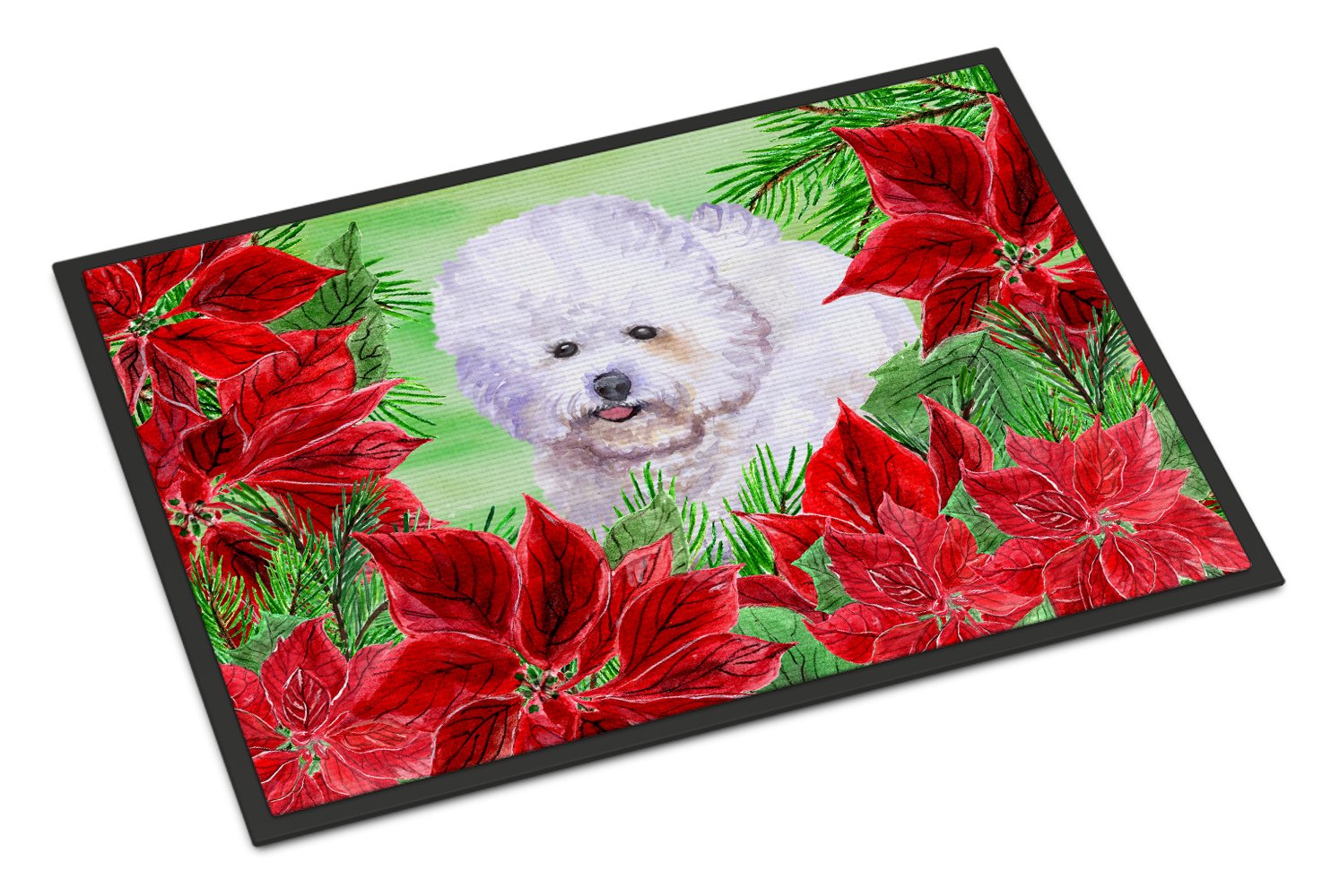 Bichon Frise Poinsettas Indoor or Outdoor Mat 24x36 CK1297JMAT