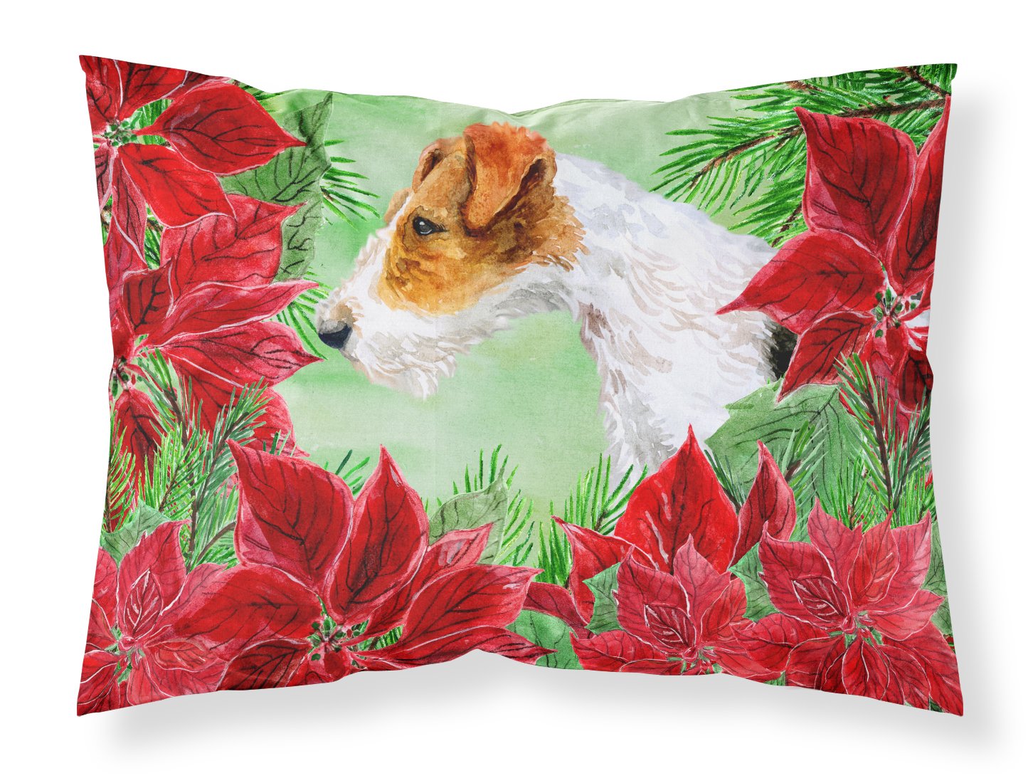 Fox Terrier Poinsettas Fabric Standard Pillowcase CK1298PILLOWCASE