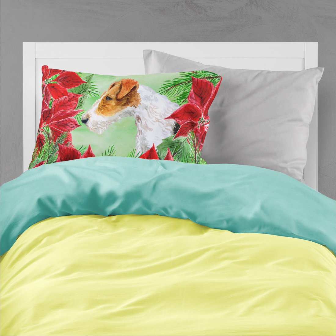 Fox Terrier Poinsettas Fabric Standard Pillowcase CK1298PILLOWCASE