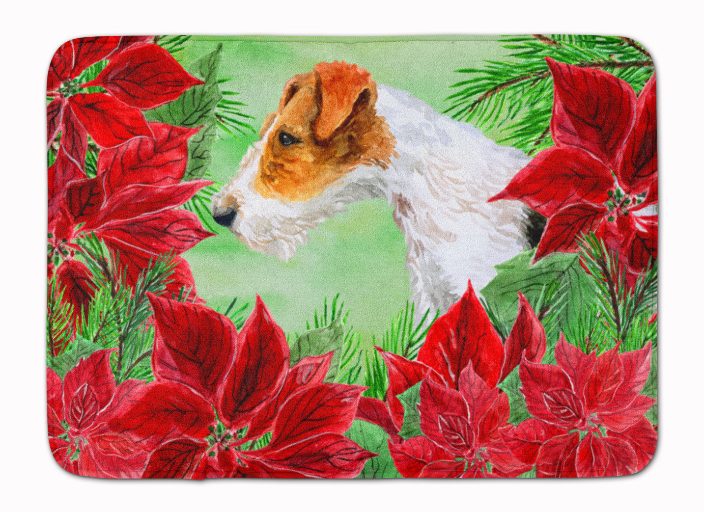 Fox Terrier Poinsettas Machine Washable Memory Foam Mat CK1298RUG