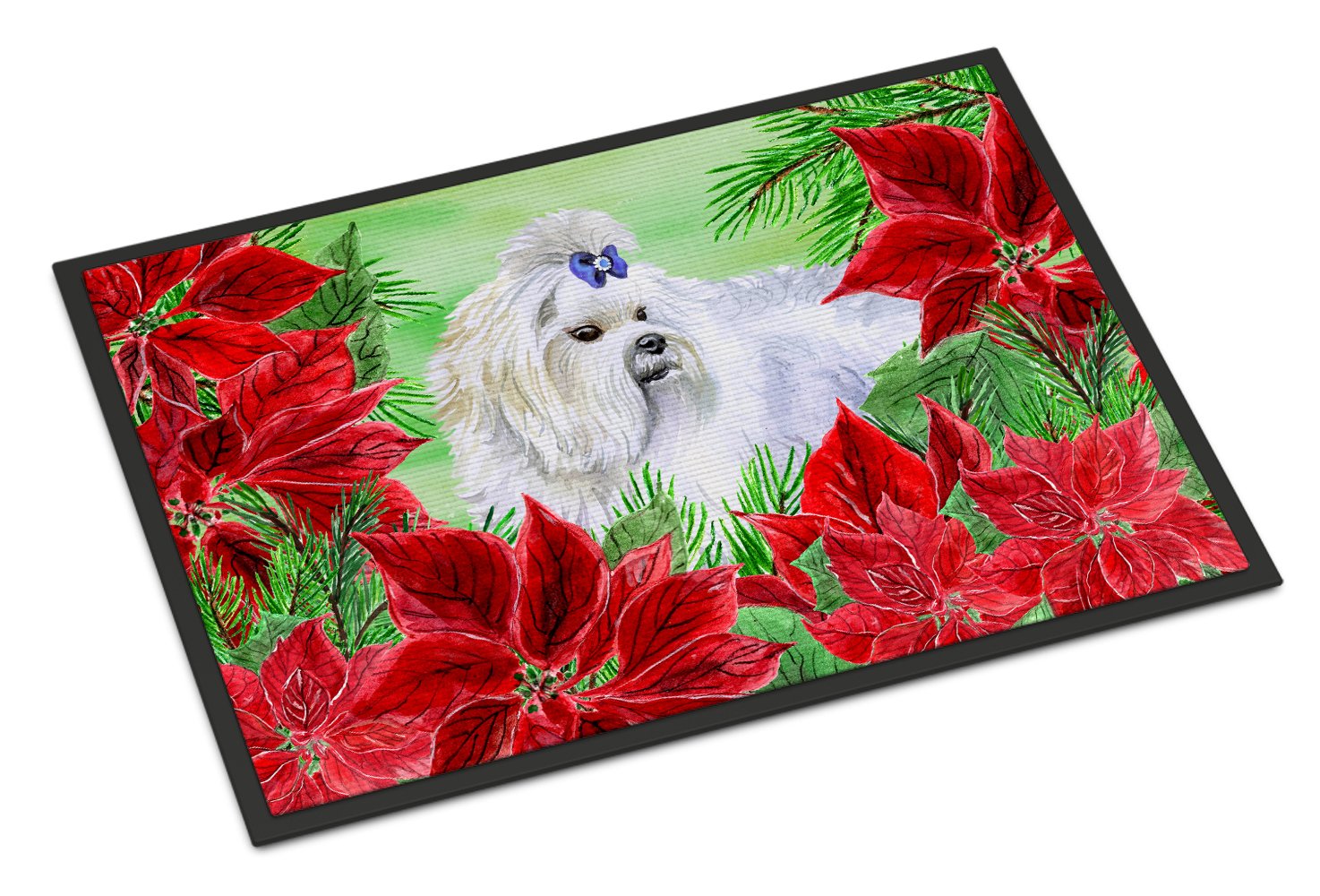 Maltese Poinsettas Indoor or Outdoor Mat 24x36 CK1299JMAT