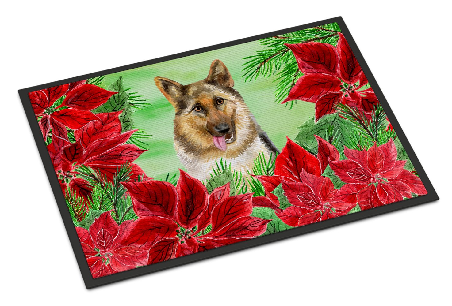 German Shepherd Poinsettas Indoor or Outdoor Mat 24x36 CK1302JMAT