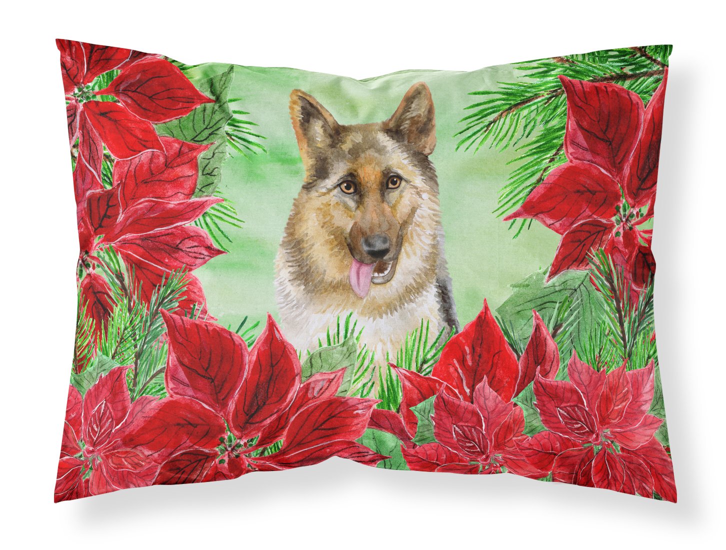 German Shepherd Poinsettas Fabric Standard Pillowcase CK1302PILLOWCASE