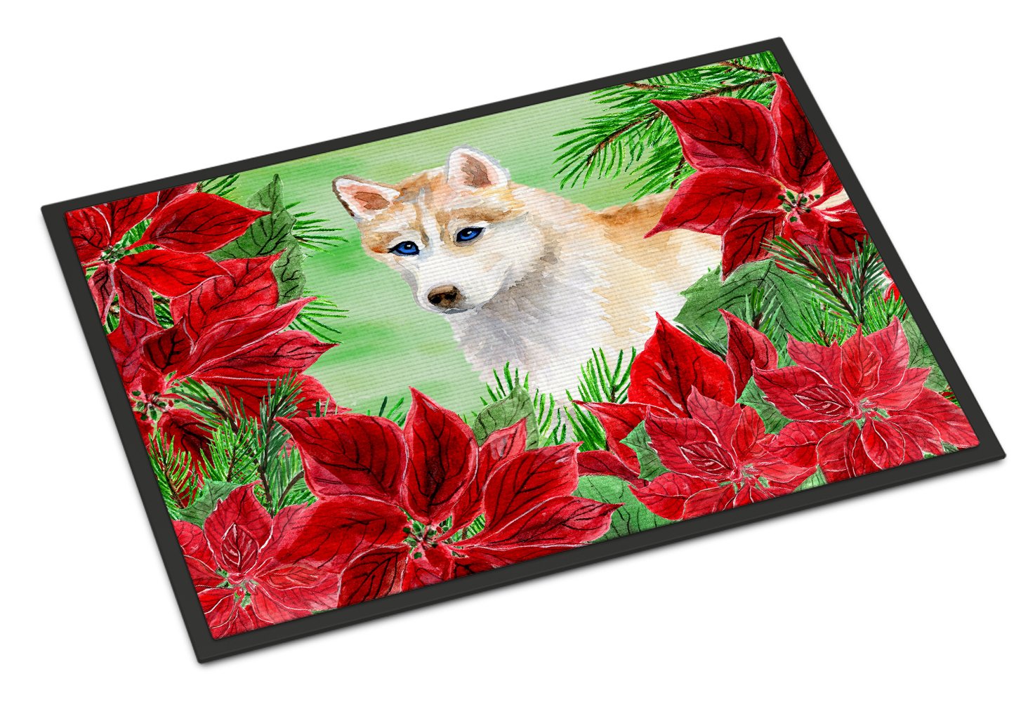 Siberian Husky Poinsettas Indoor or Outdoor Mat 24x36 CK1303JMAT