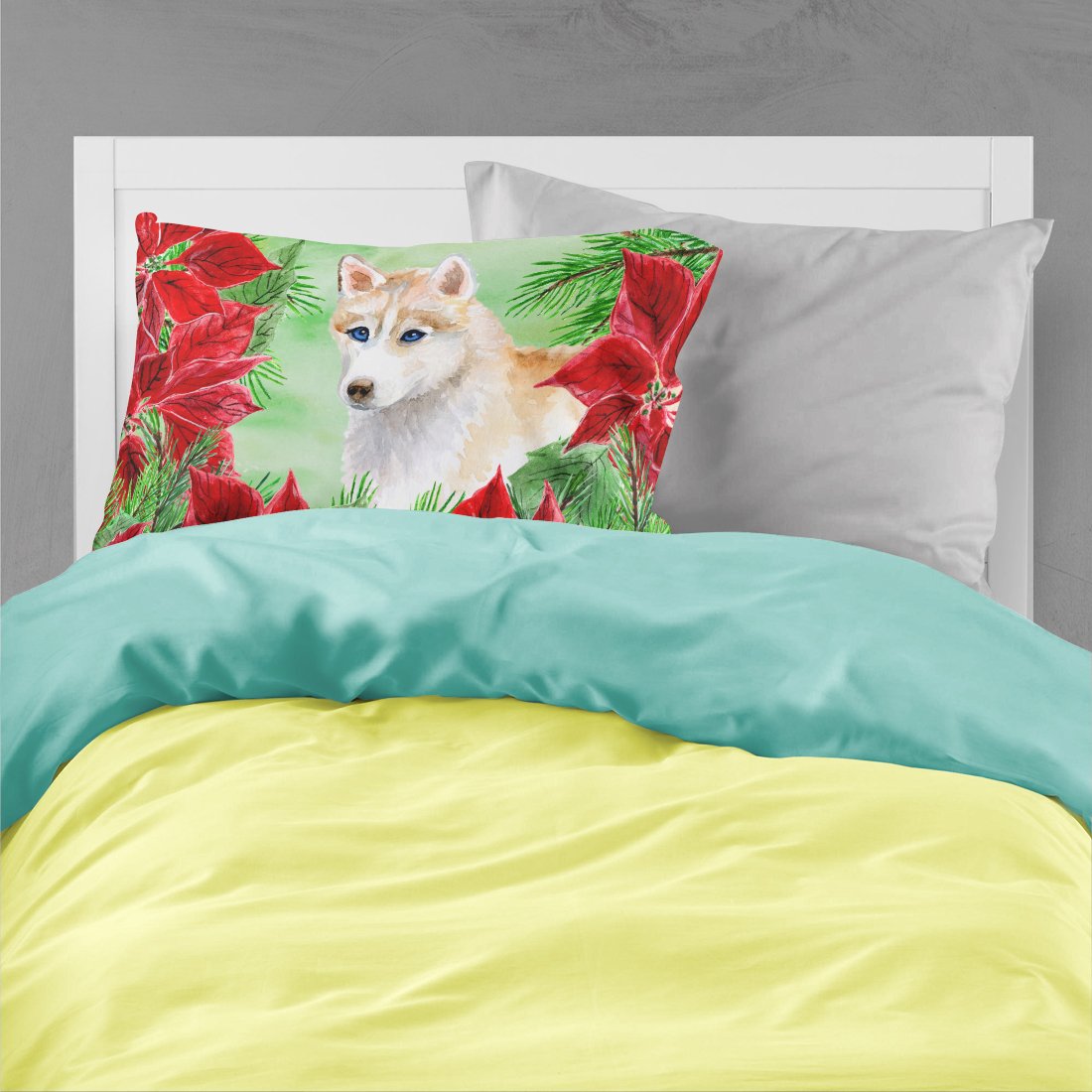 Siberian Husky Poinsettas Fabric Standard Pillowcase CK1303PILLOWCASE