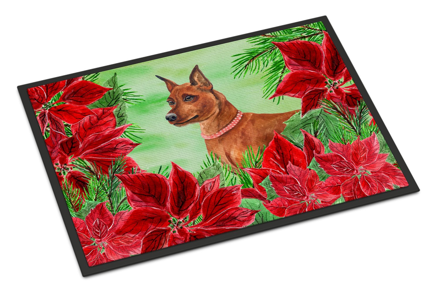 Miniature Pinscher Poinsettas Indoor or Outdoor Mat 24x36 CK1304JMAT