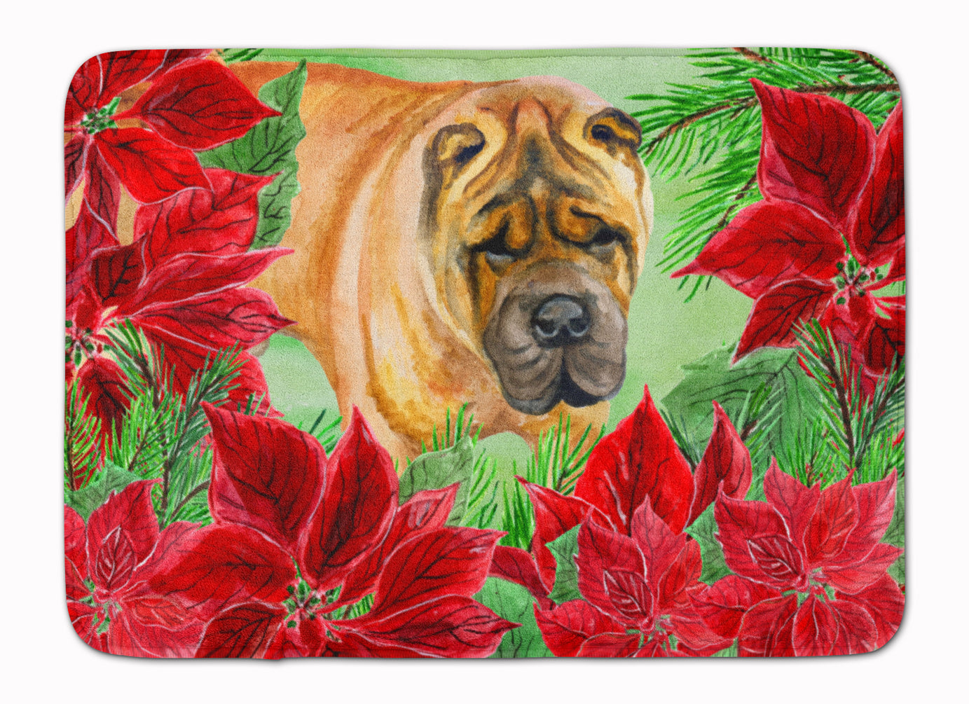 Shar Pei Poinsettas Machine Washable Memory Foam Mat CK1309RUG