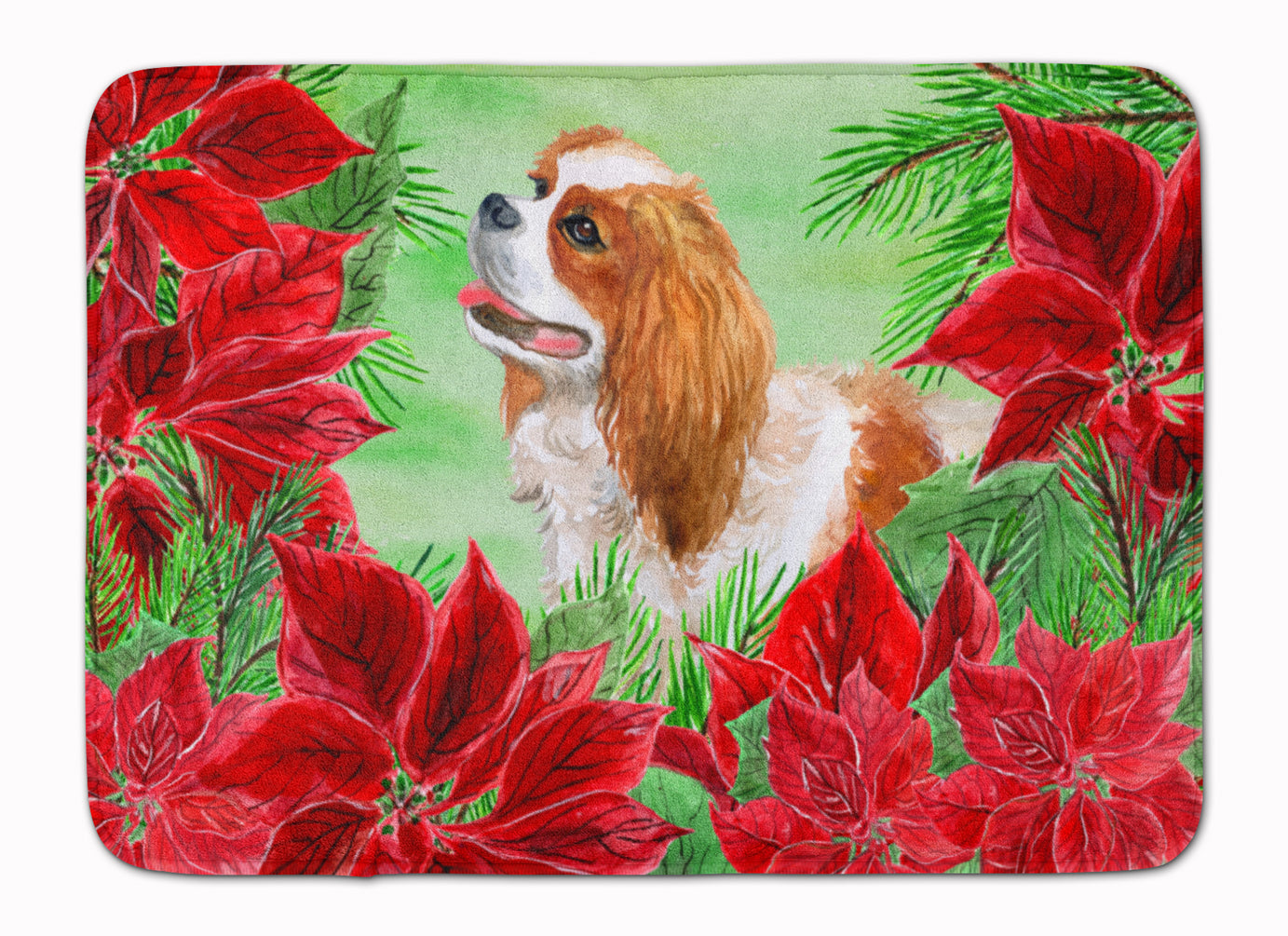 Cavalier Spaniel Poinsettas Machine Washable Memory Foam Mat CK1311RUG