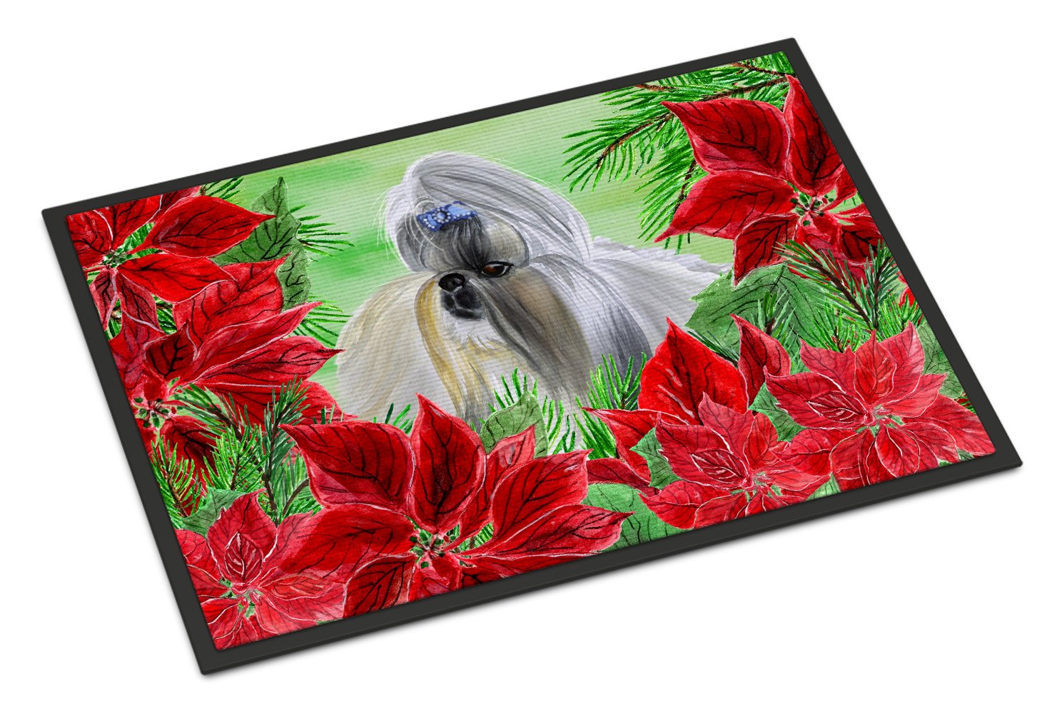 Shih Tzu Poinsettas Indoor or Outdoor Mat 24x36 CK1314JMAT