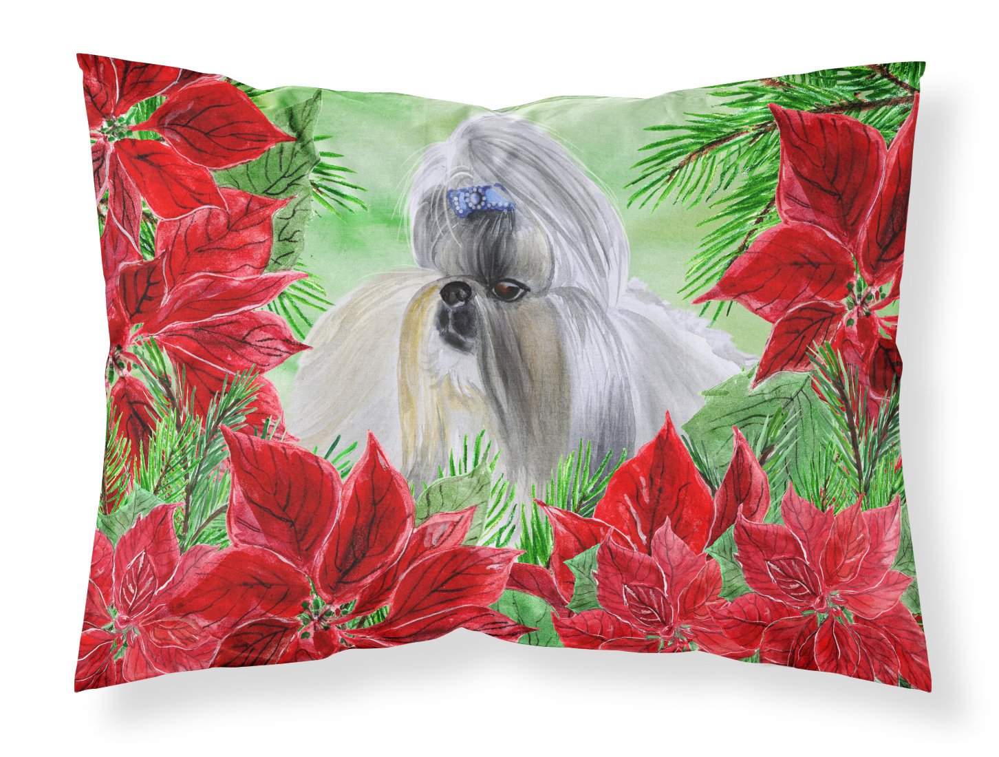 Shih Tzu Poinsettas Fabric Standard Pillowcase CK1314PILLOWCASE