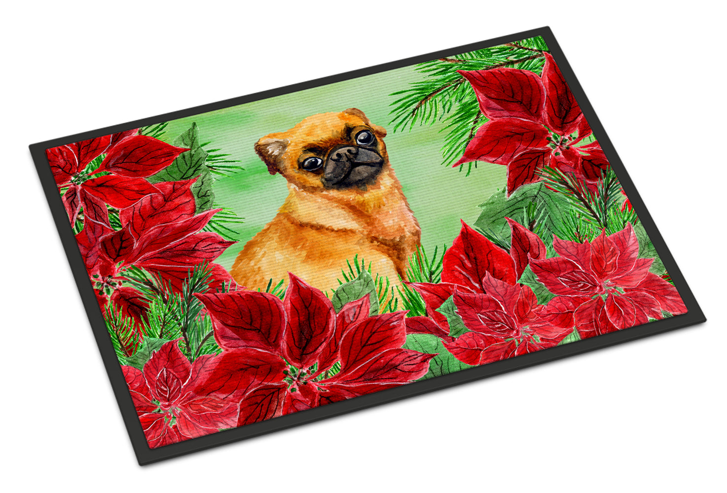 Small Brabant Griffon Poinsettas Indoor or Outdoor Mat 18x27 CK1315MAT