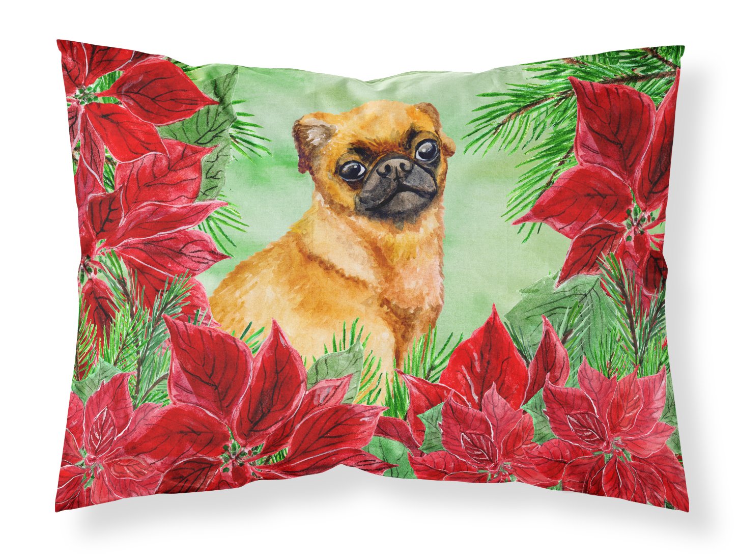 Small Brabant Griffon Poinsettas Fabric Standard Pillowcase CK1315PILLOWCASE