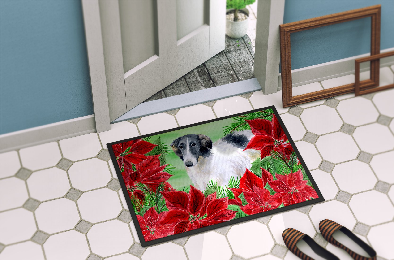 Borzoi Poinsettas Indoor or Outdoor Mat 24x36 CK1320JMAT