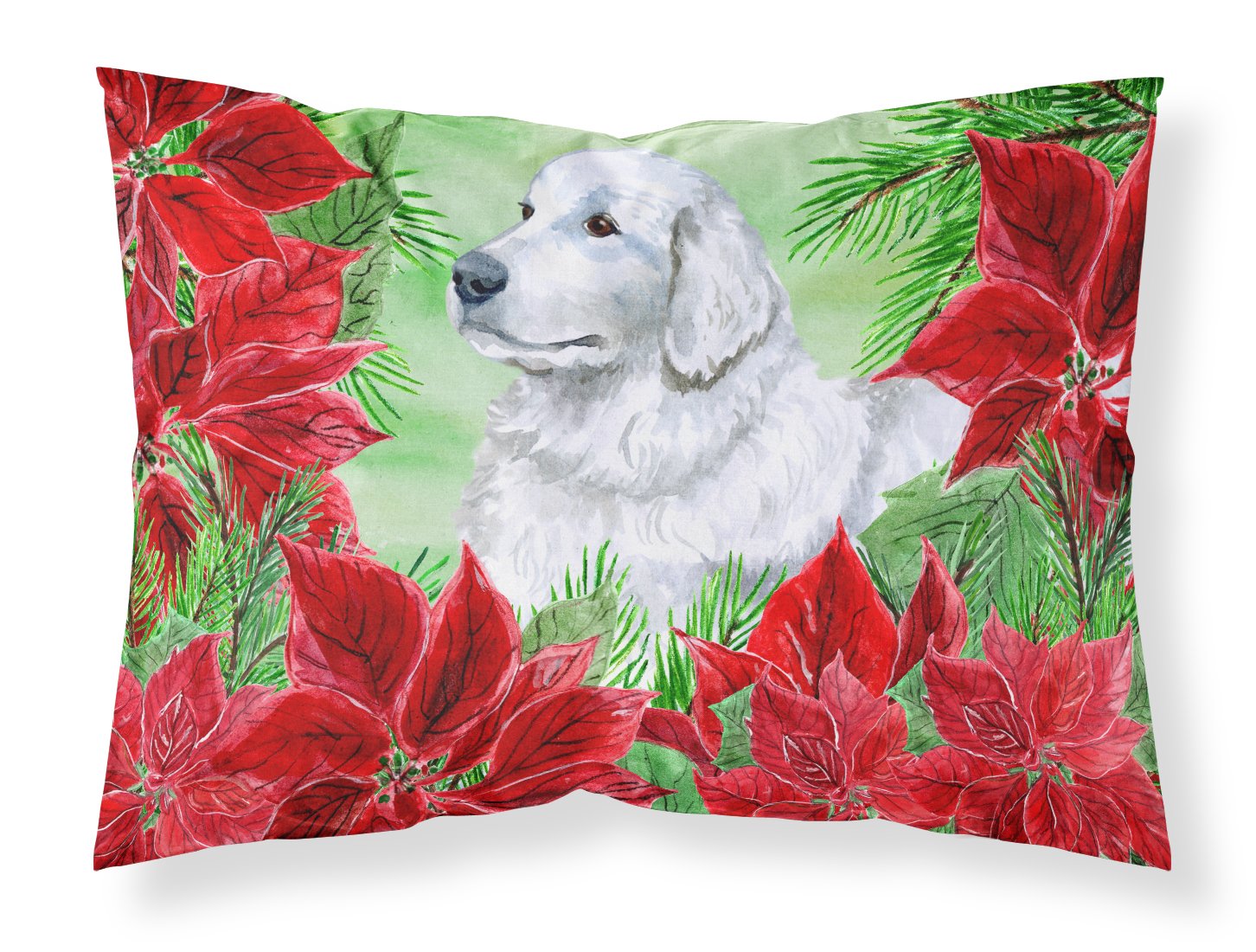 Maremma Sheepdog Poinsettas Fabric Standard Pillowcase CK1323PILLOWCASE