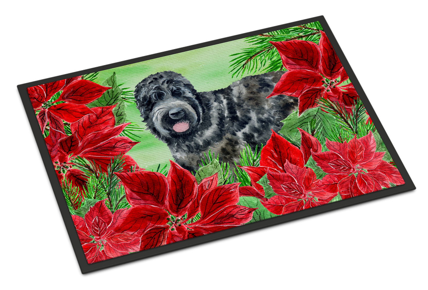 Black Russian Terrier Poinsettas Indoor or Outdoor Mat 18x27 CK1325MAT