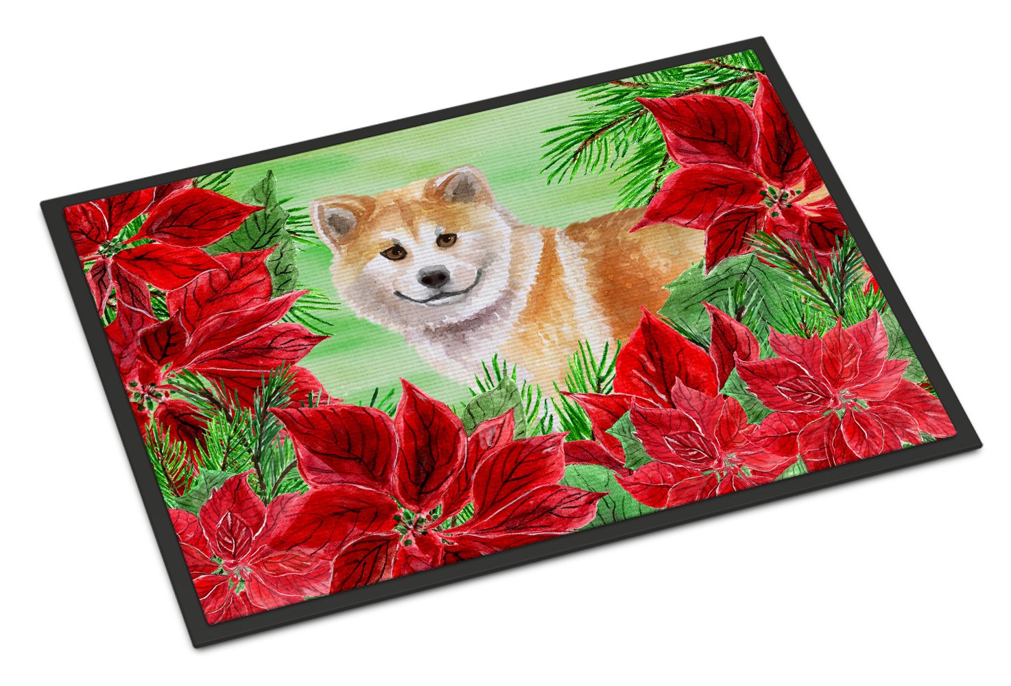 Shiba Inu Poinsettas Indoor or Outdoor Mat 24x36 CK1326JMAT