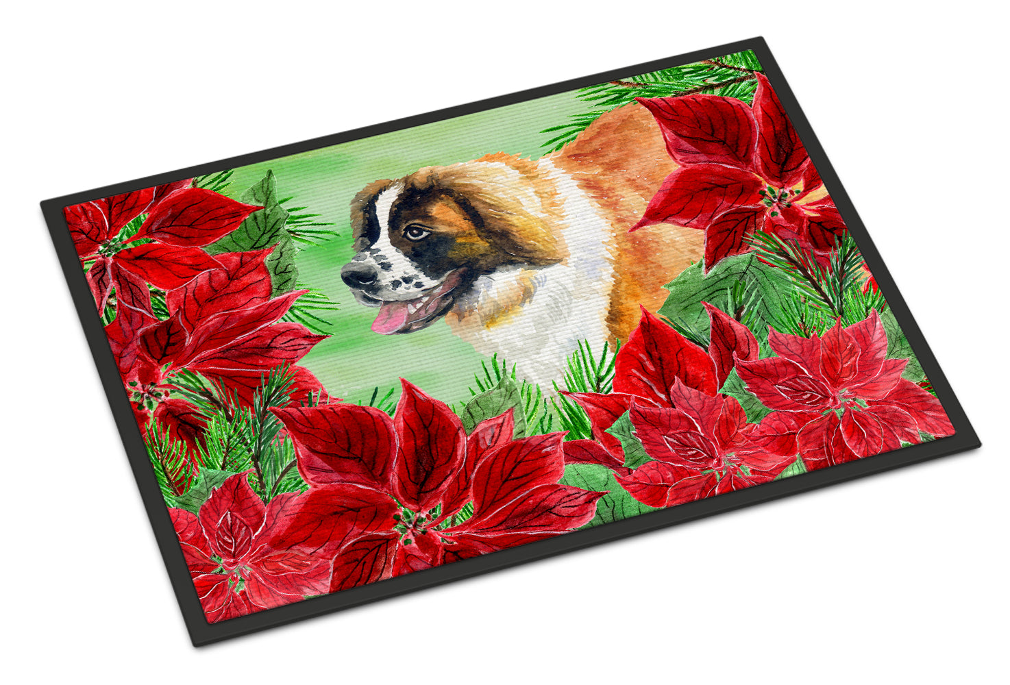 Saint Bernard Poinsettas Indoor or Outdoor Mat 18x27 CK1327MAT