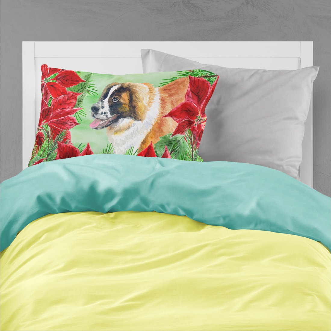 Saint Bernard Poinsettas Fabric Standard Pillowcase CK1327PILLOWCASE