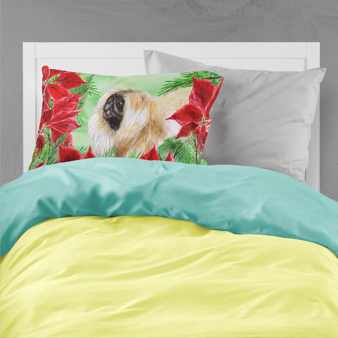 Pekingese Poinsettas Fabric Standard Pillowcase CK1329PILLOWCASE