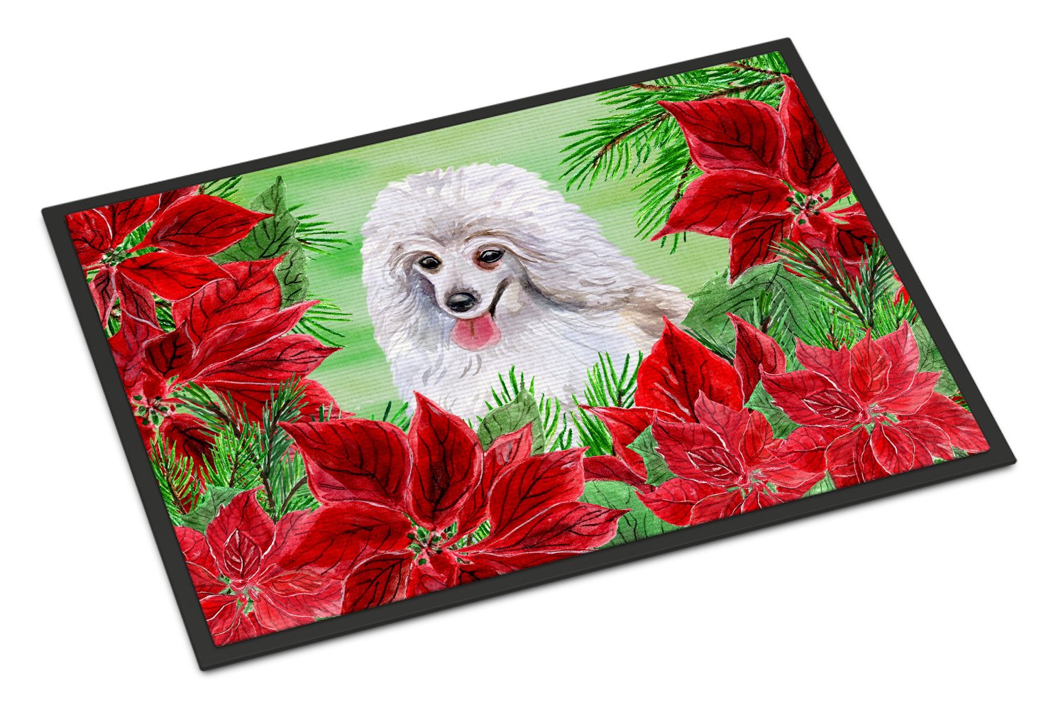 Medium White Poodle Poinsettas Indoor or Outdoor Mat 24x36 CK1331JMAT