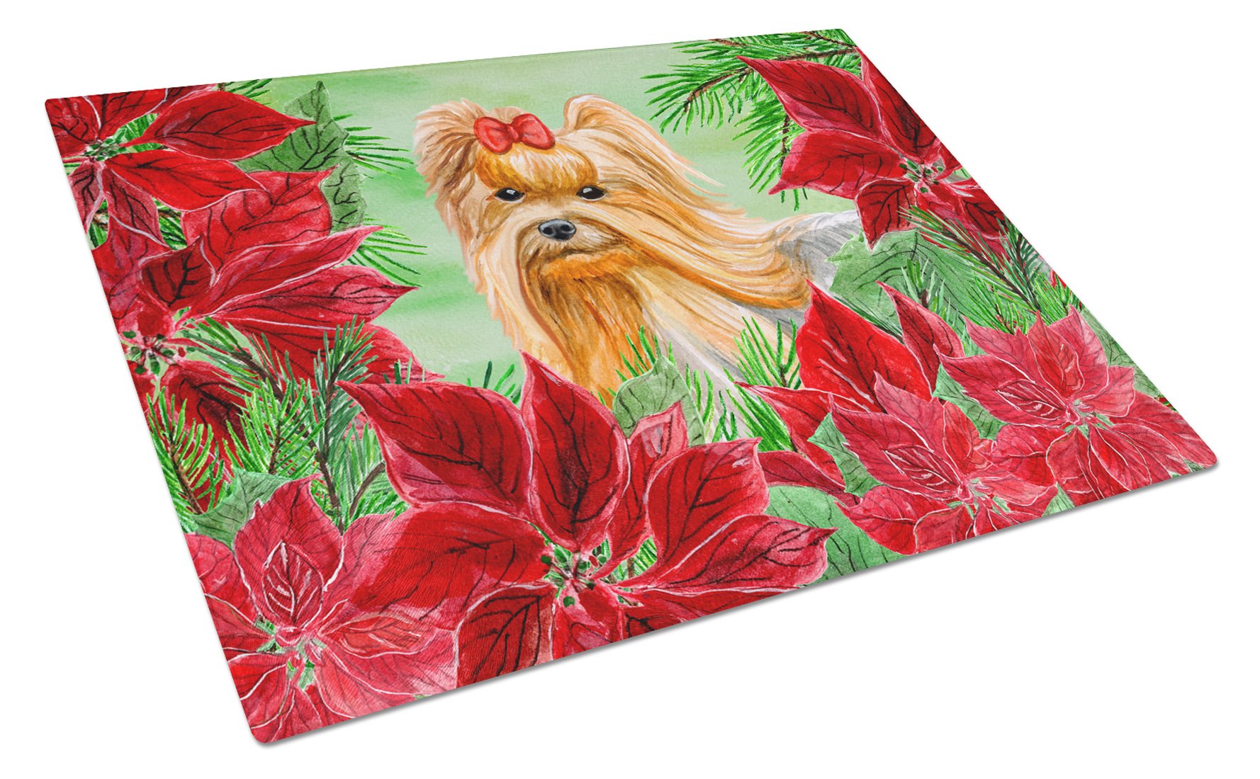 Yorkshire+Terrier+Poinsettas+Glass+Cutting+Board+Large+CK1333LCB+by+Caroline's+Treasures