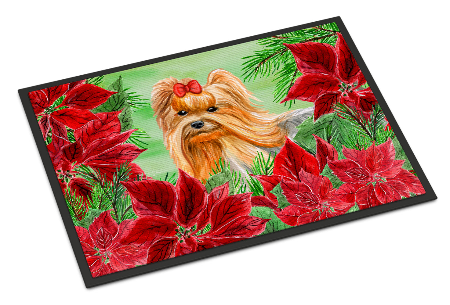 Yorkshire Terrier Poinsettas Indoor or Outdoor Mat 18x27 CK1333MAT